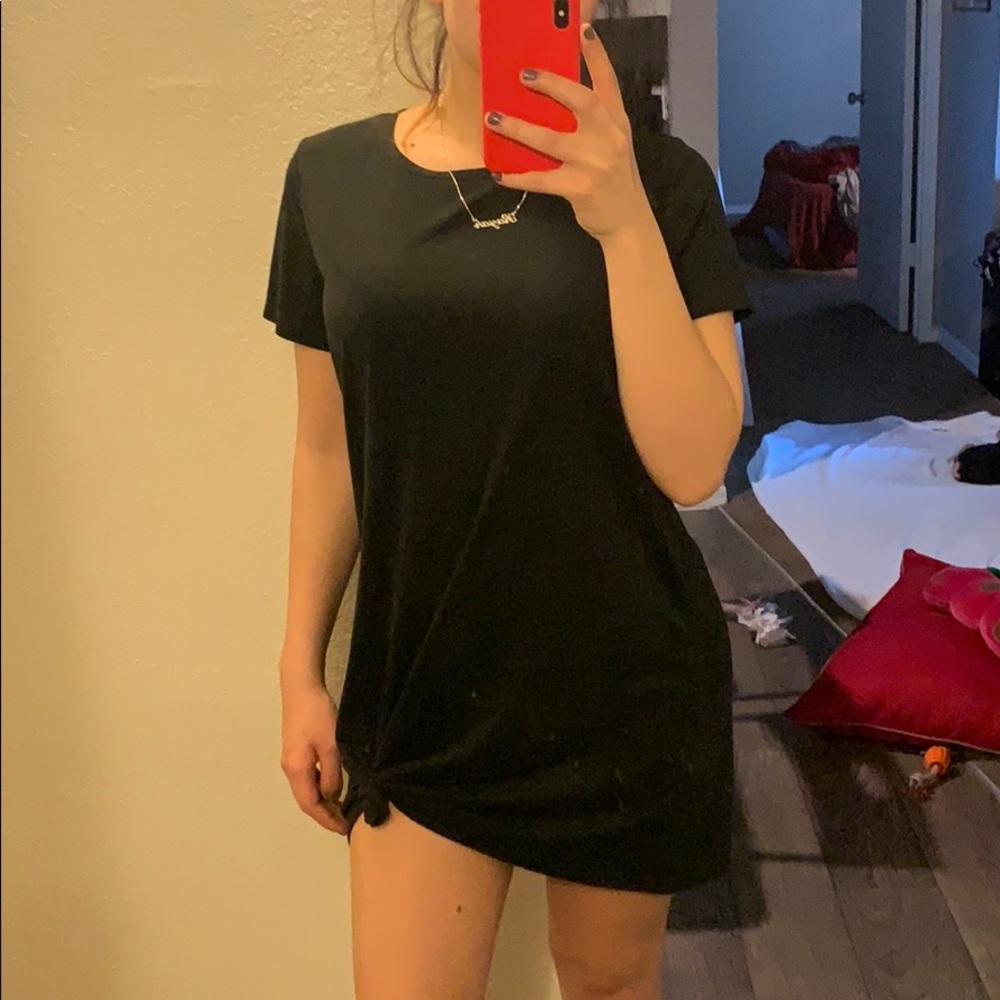 Black light velvet t-shirt dress w/ a side knot